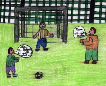 Zeichnung von Kindern, die Fu&szlig;ballspielen