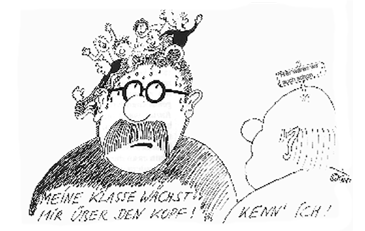 Karikatur: Lehrer dem die Sch&uuml;ler &uuml;ber den Kopf wachsen