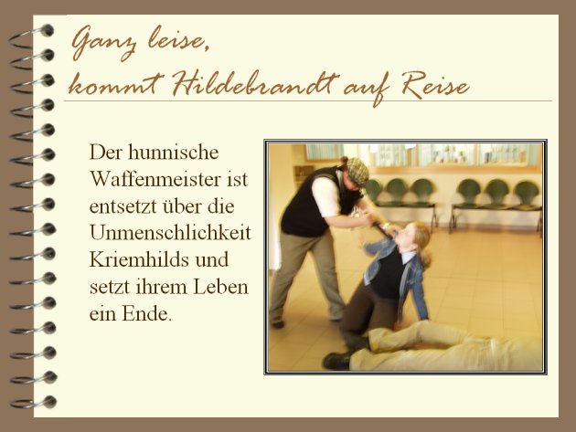 Der Waffenmeister ist entsetzt &uuml;ber die Unmenschlichkeit Kriemhilds und setzt ihrem Leben ein Ende.