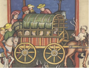 Jakob auf dem Weg nach &Auml;gypten (Ausschnitt); Buchmalerei aus der Weltchronik des Rudolf von Ems (Toggenburg-Bibel, um 1411). Aus Praxis Geschichte 3/2001, S. 14.