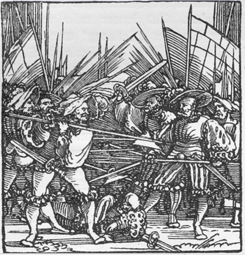 Abbildung auf einem Flugblatt mit Spottlied gegen die aufst&auml;ndischen Bauern vor Radstadt